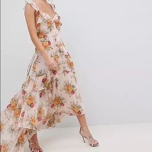 ASOS DESIGN ruffle maxi dress in rose floral print